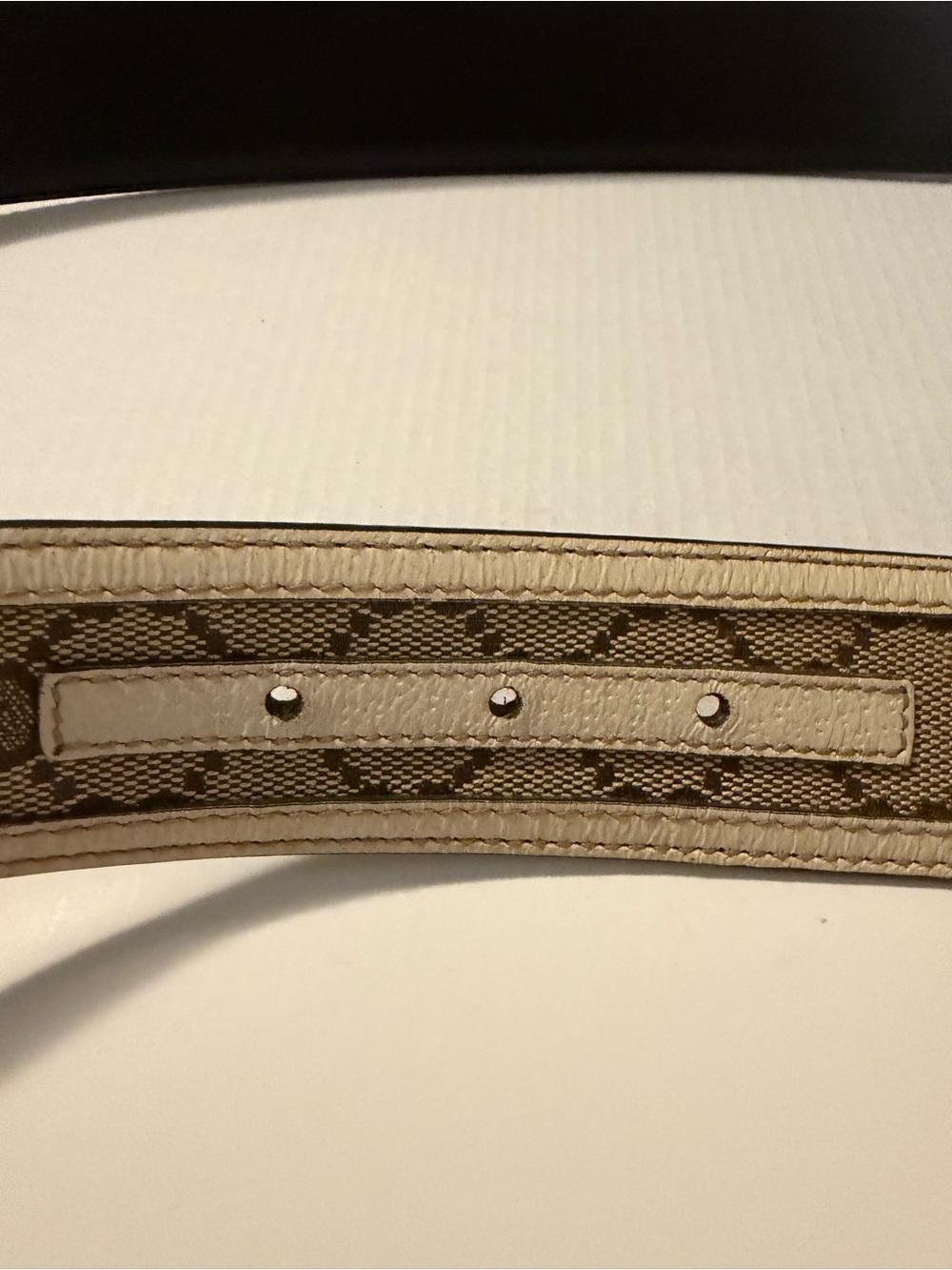 Gucci Cream Monogram Canvas Leather Interlocking G Buckle Belt 85/34 - Picture 4 of 6